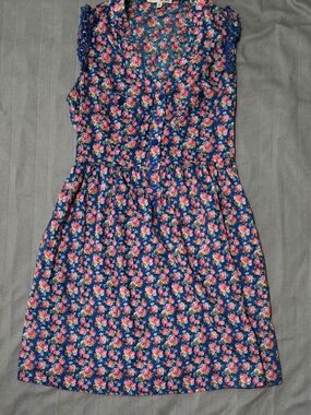 BeBop Navy Blue Floral Day Dress with Pink Roses Pockets